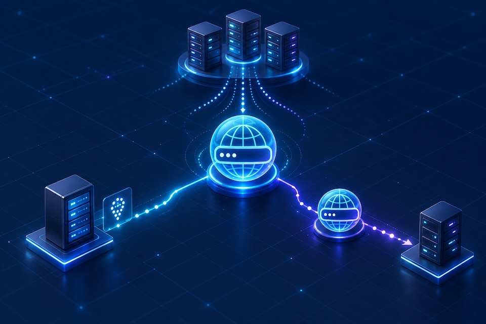 網域名稱分別透過 A Record、CNAME 與 Nameserver 連向不同 DNS 層級的示意圖